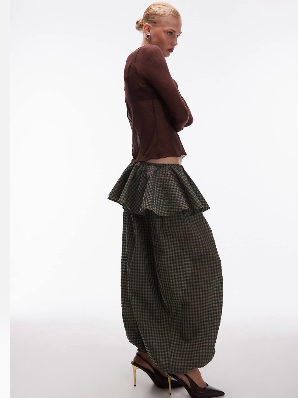ASOS Balloon Pants with Skirt Overlay in Gingham - Picture 4 of 5